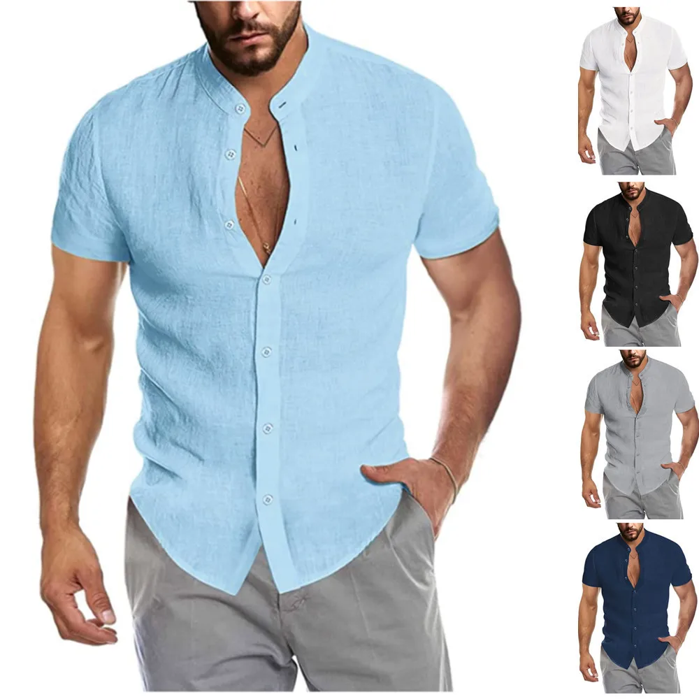 2022 Summer New Men's Short-Sleeved T-shirt Cotton and Linen Led Casual Men's T-shirt Shirt Male Breathable Polo Shirts S-3XL