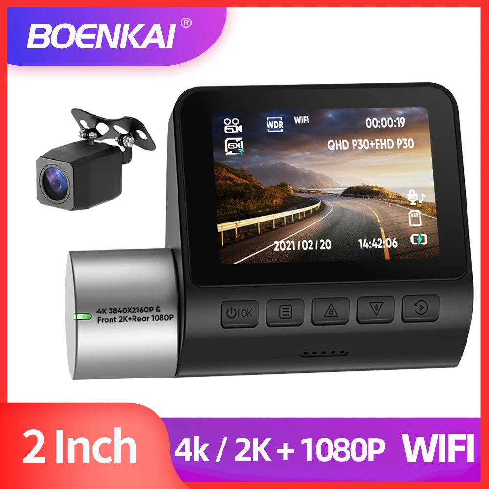 

4K WIIF Dash Cam Dual Car Cameras Lens Front 2160P Rear 1080P 128GB 170° Wide Angle Car DVR Black Box 24H Video Recorder GSensor