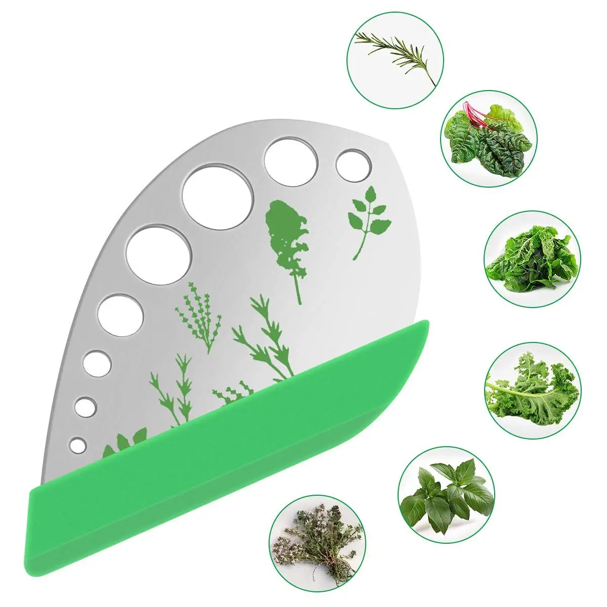 

Leaf Herb Stripper, Stainless Steel Kitchen Herb Stripper Tool, 9holes, 2 in 1 design,Curved edge can be used as a kitchen knife