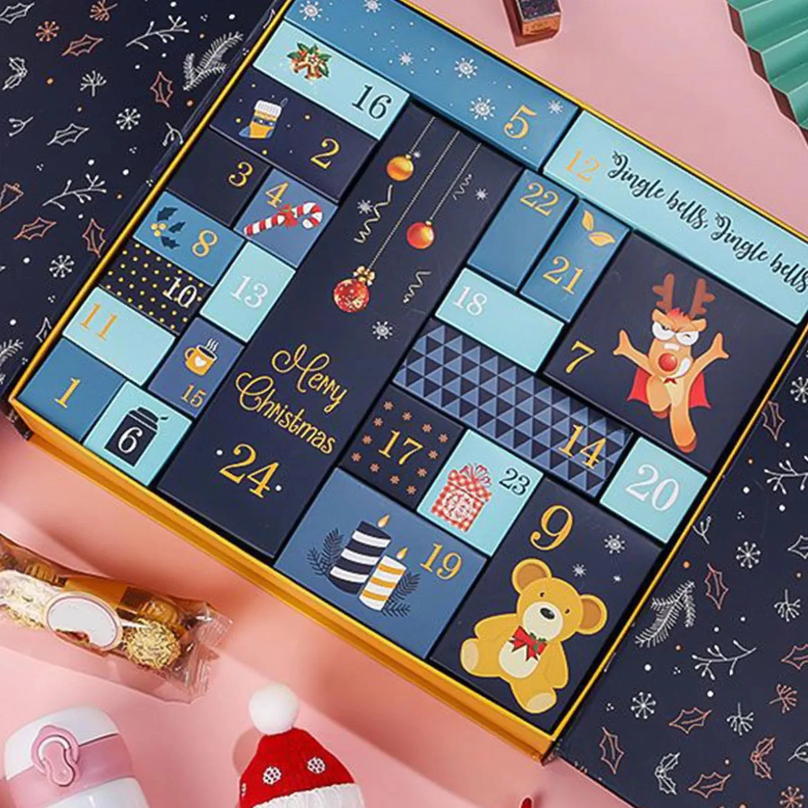 Рождественский адвент-календарь своими руками: синяя коробка из 24 сеток