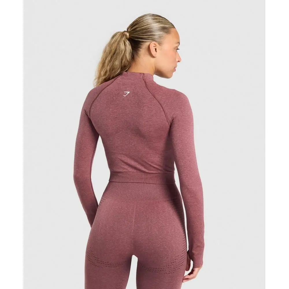 Бесшовный пуловер миди на молнии GYMSHARK Vital Бордово-розовый Marl B5A9Q KB80