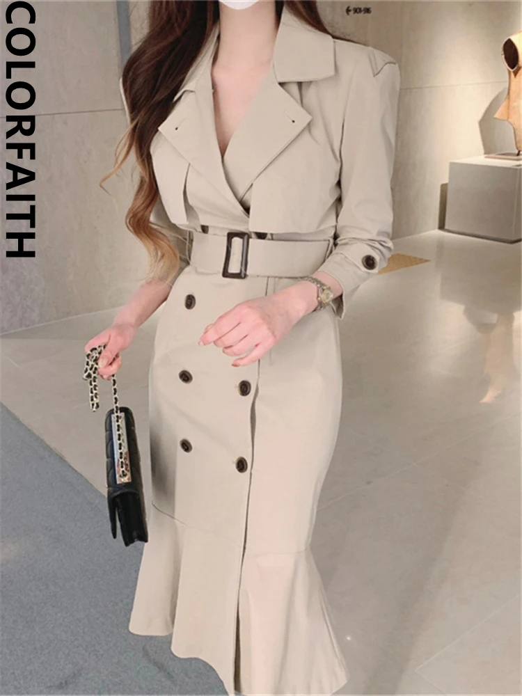 

Colorfaith, новинка 2022, дикие, высокая талия, корейская мода, офисные, женские, винтажные, на шнуровке, женские, Осень-зима, длинные платья DR7560