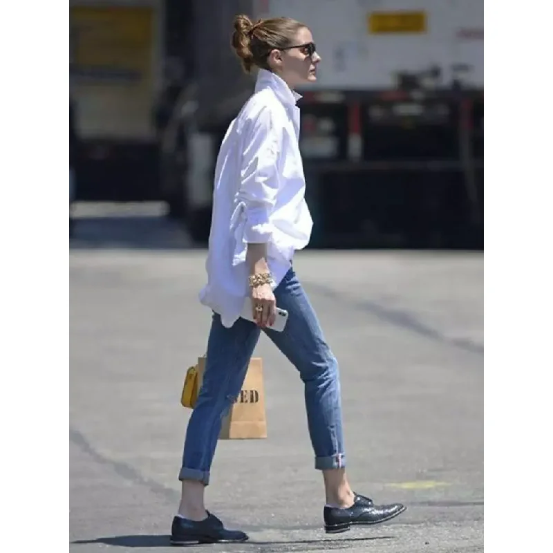 Женская Свободная блузка с длинным рукавом и отложным воротником