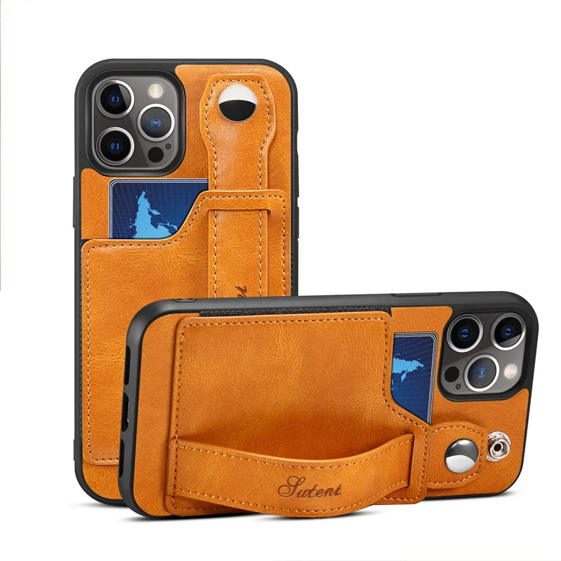 

Wrist Strap Phone Case For iPhone 13 Promax 12 Mini 11Pro Max Card Slot Wallet Case Back Cover For iPhone XR 11 X XS Max Case