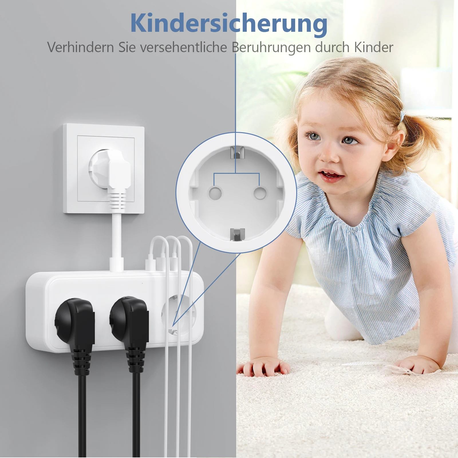 Удлинитель с вилкой европейского стандарта 2 порта USB A 1 тип C и 3 розетками