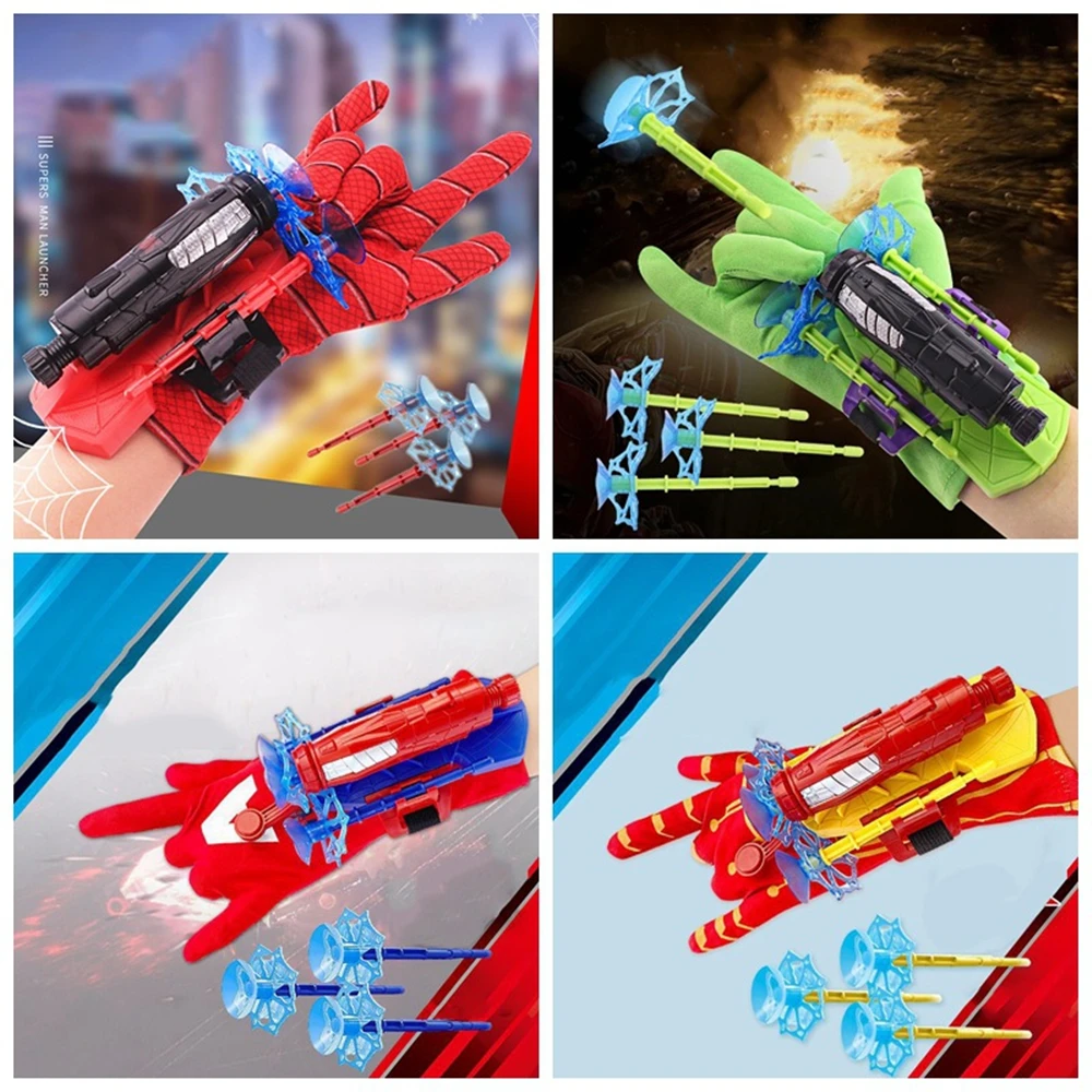 

Disney Spiderman Figures Iron Man Captain America Glove Launcher Set Toy Hero Wrist Cosplay Hulk Model Soft Bullet Boy toy Gifts