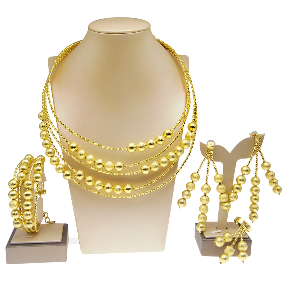 

Yulaili Brazil Gold Jewelry Sets For Women necklace bracelet earring ring set