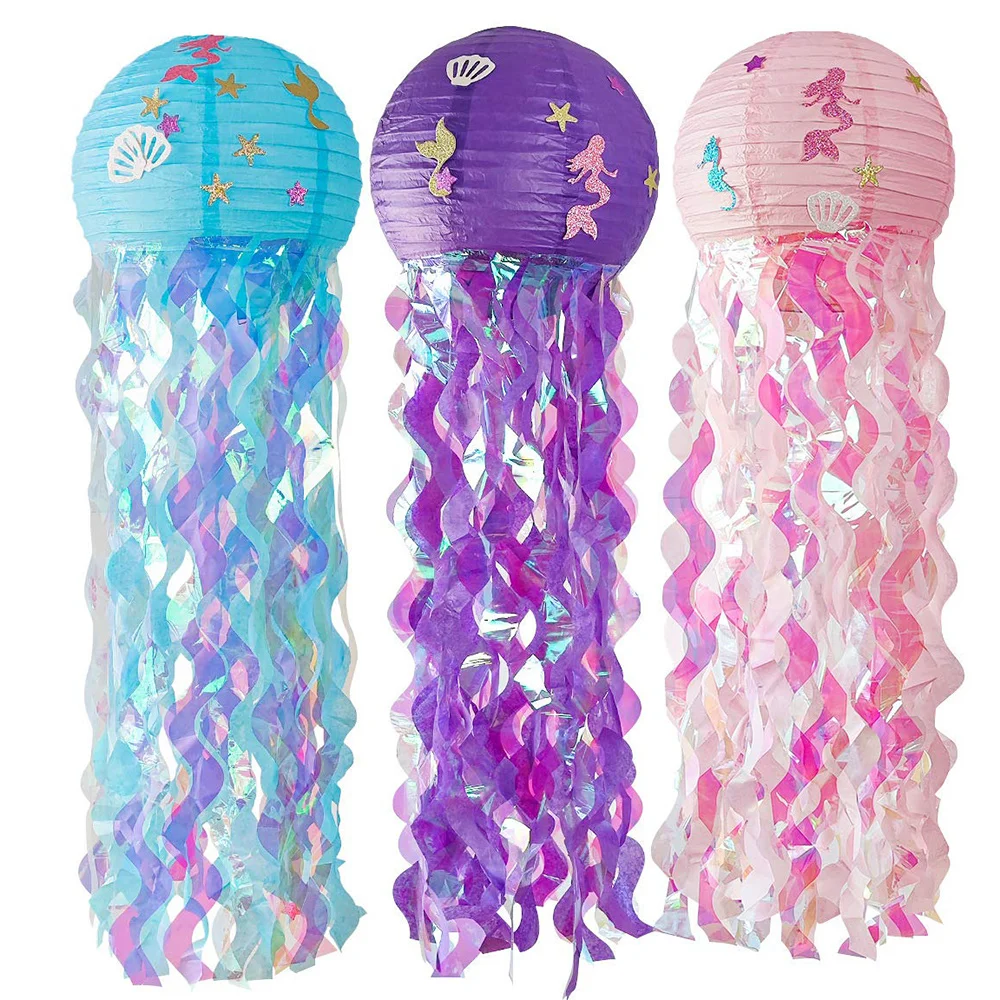 

Mermaid Theme Party Decor DIY Jellyfish Paper Lantern Under the Sea Girl Little Mermaid Birthday Decorations Blue Purple Pink