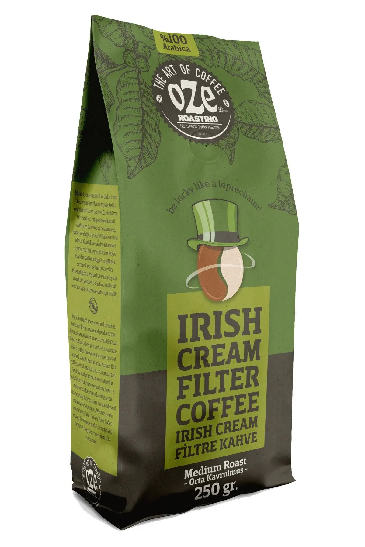 

AA Quality Natural Irish Cream Flavored Filter Coffee with Soft Drink and Permanent Taste on the Palate 250 Gr. ( Milled For Fre