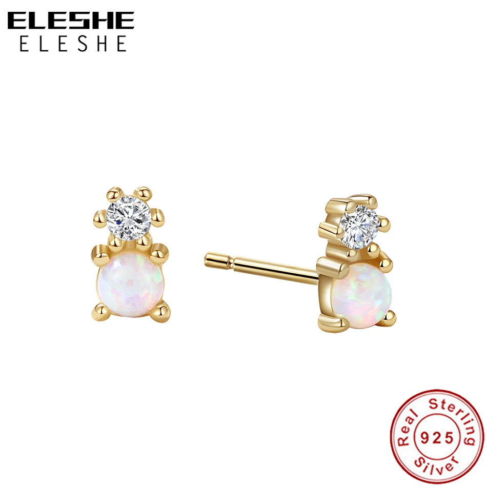 Блестящие серьги-гвоздики ELESHE из серебра с опалом и Цирконом для женщин