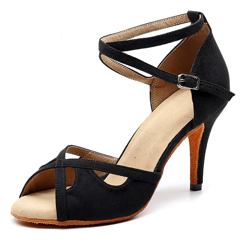 

Туфли женские фланелевые для латинских танцев, бальные туфли на высоком каблуке, мягкая подошва, черные, jJazz Latino