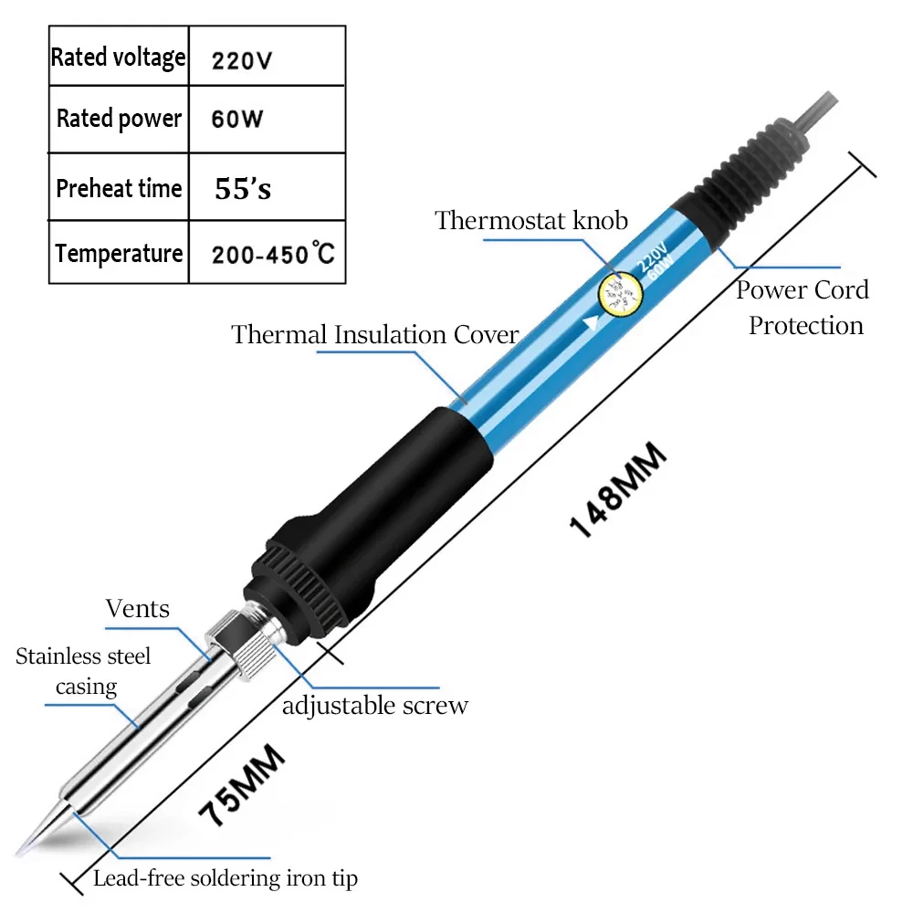 Электрический паяльник 7 в 1 60 Вт с регулируемой температурой