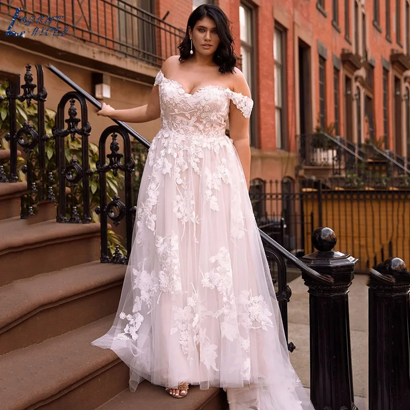 

LAYOUT NICEB Plus Size Wedding Dresses Lace Appliques Bridal Gowns Off the Shoulder Large Size Vestido De Novia Custom Made