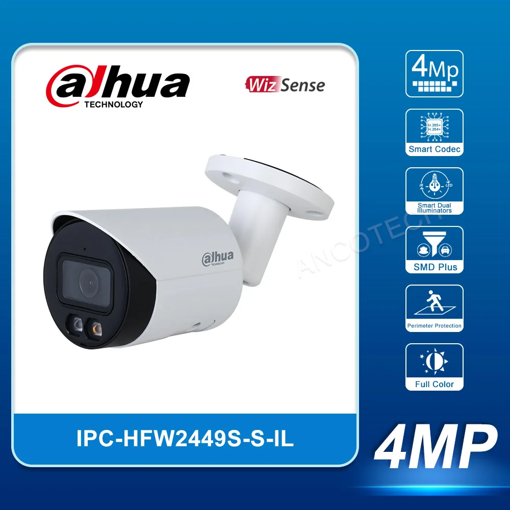 

Dahua 4MP Camera IPC-HFW2449S-S-IL Smart Dual Illumination Fixed-focal Bullet WizSense Built-in IP Network Camera