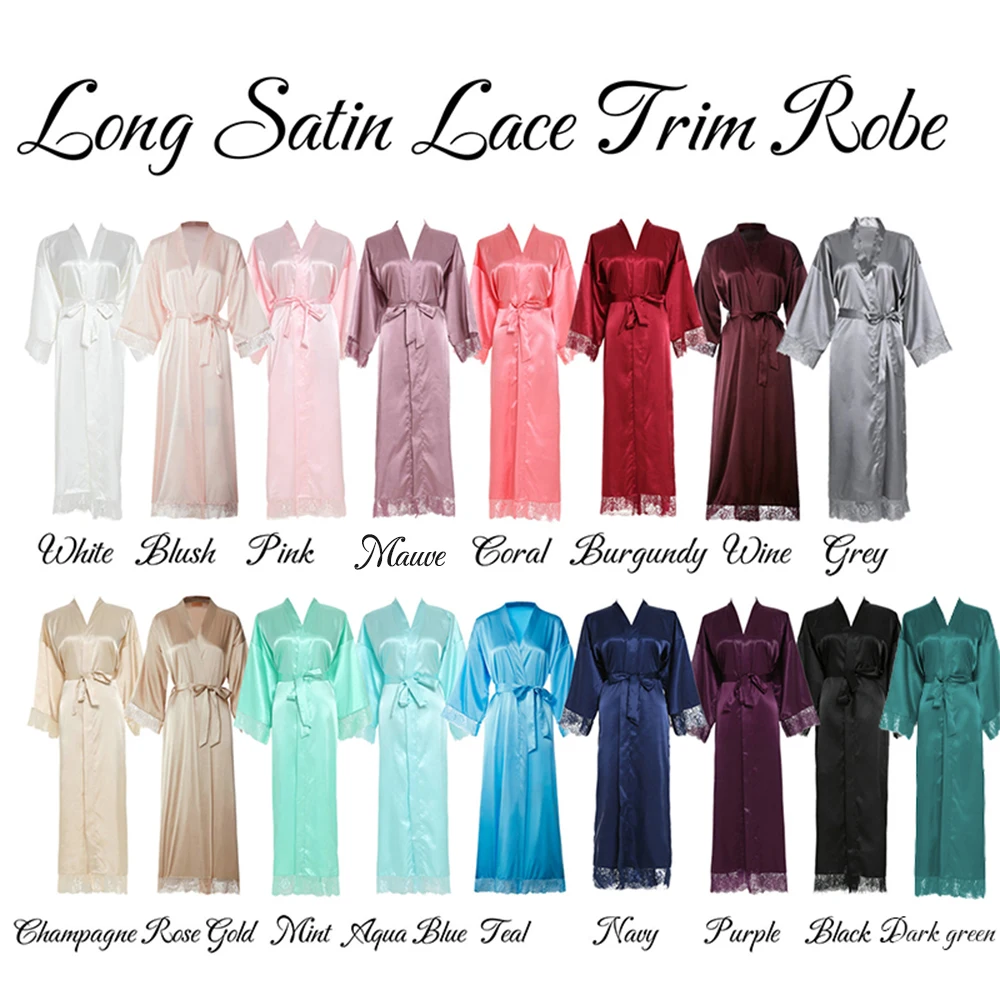 New Style Long Satin Robe Lace Robe Wedding Robes For Bride And Bridesmaid Night Dress Cheaper