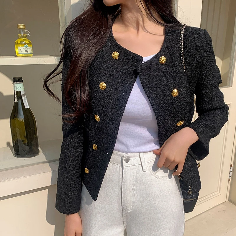 Женская двойная куртка с золотыми пуговицами Весна в Корейском стиле