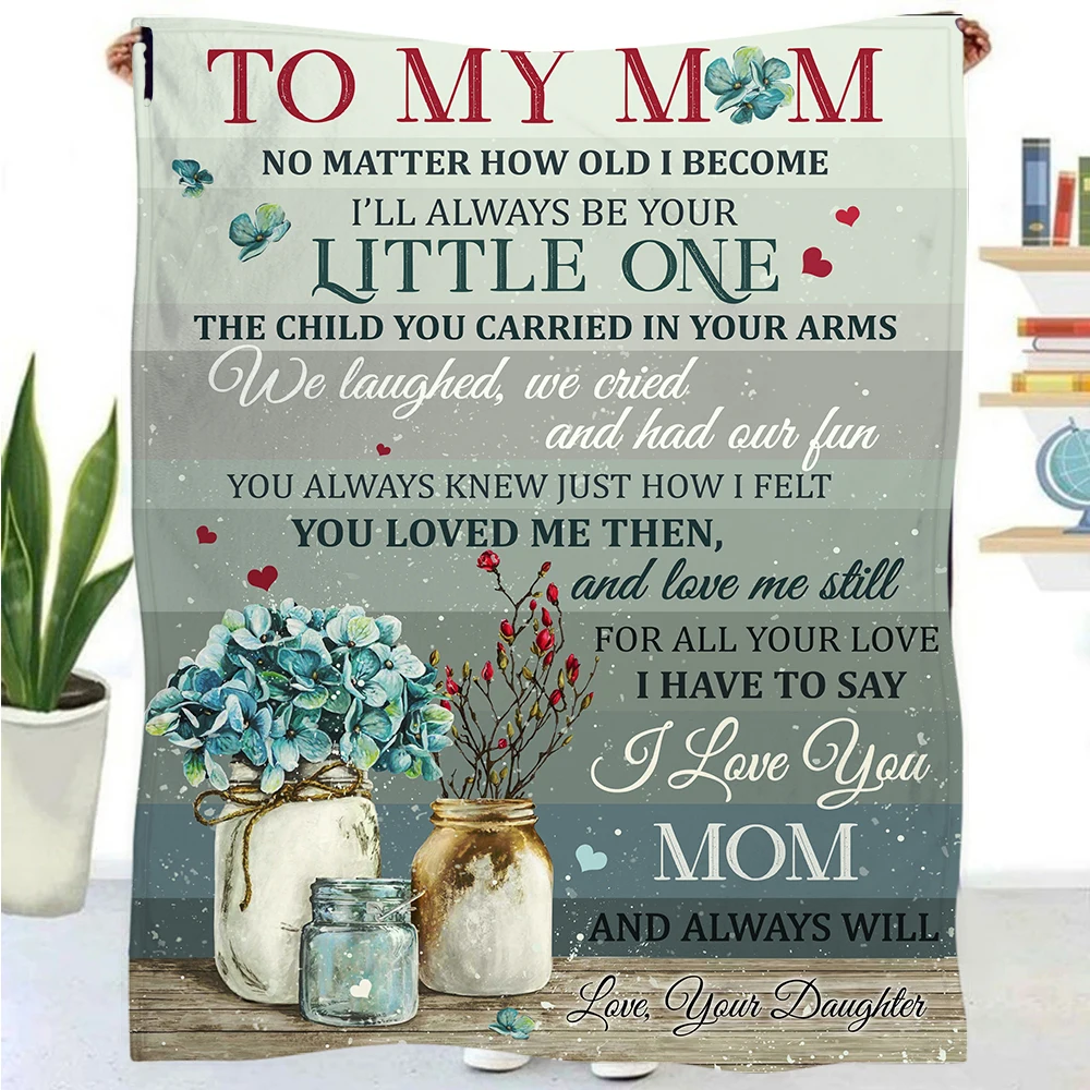 

Beautiful Blue Floral Pattern Blanket Expressing Love for Mom Blanket Stylish Portable Soft Blanket Sofa Office Picnic Quilt