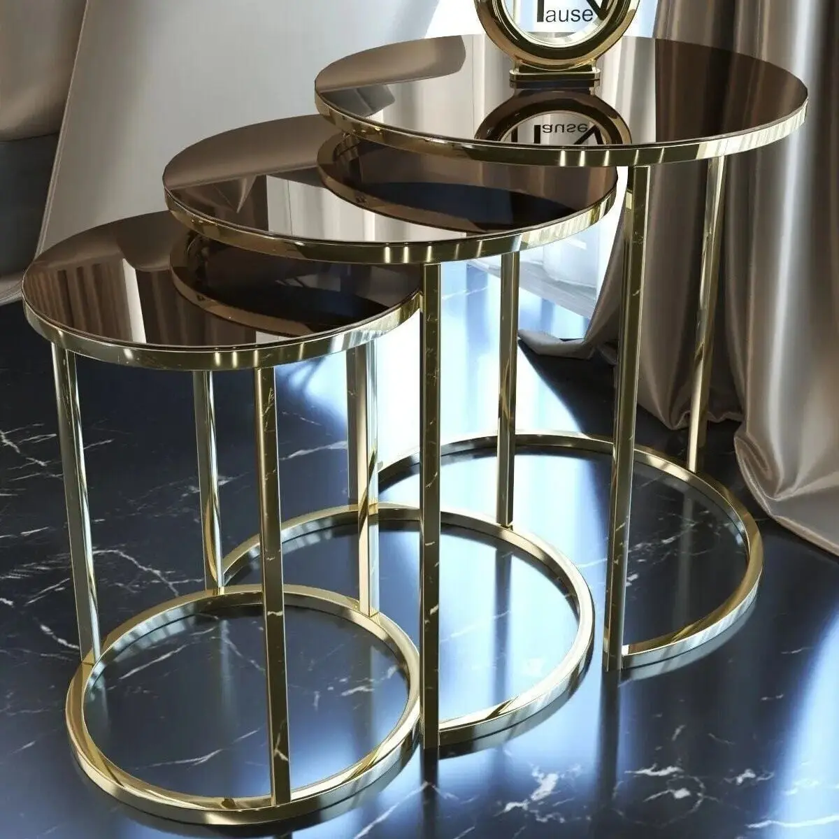 Золотой металлический стол из 3 предметов, бронзовый зеркальный журнальный столик для гостиной, домашнего офиса, мебель, аксессуары и роскошные украшения