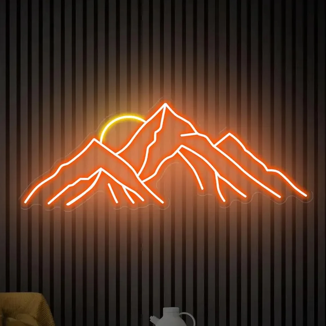 Неоновая вывеска с изображением гор заката восхода солнца настенное искусство