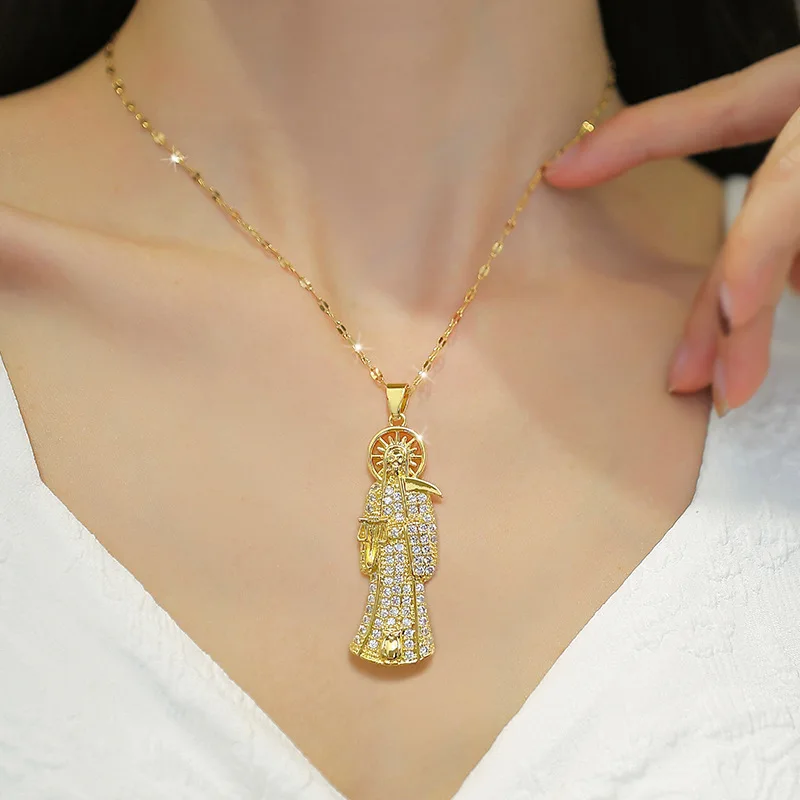 

Vintage Gold Skull Reaper Scythe Pendant Men Women Necklace Fashion Hip Hop Rock Jewelry Street Punk Party Accessories