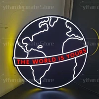 The World is Yours Logo LED Nightlight Gift 3D Print Desktop Lightbox Custom Wall Decor for Cinema Kids Illuminated Gaming Light