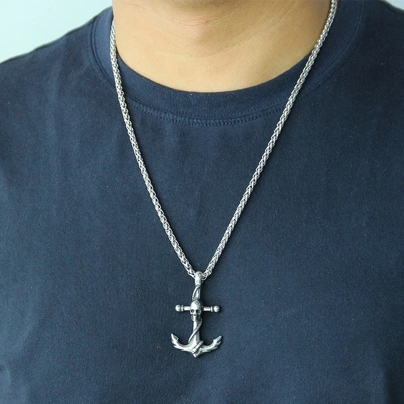 Ожерелье OMKAIMING с подвеской в виде черепа якоря для мужчин ожерелье из нержавеющей