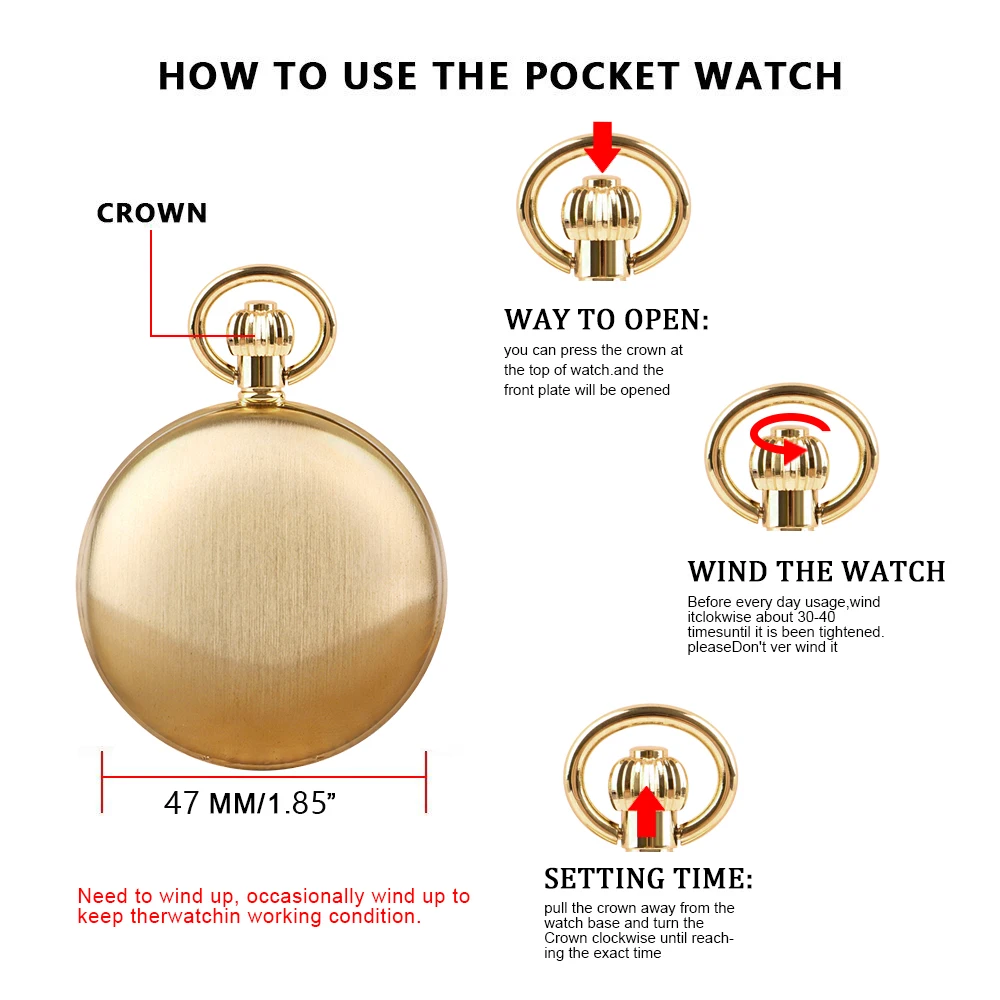 Gift Box Frosted Mechanical Pocket Watch Full Luxury Gold Color Men Women Stylish Retro FOB Hand Wind Double Hunter Watches