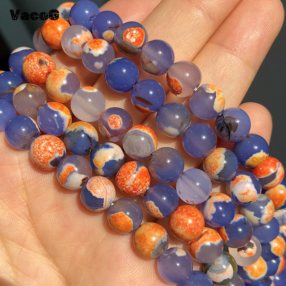 

Orange Blue Fire Agates Natural Stone Round Loose Beads for Jewelry Making 4/6/8/10/12mm DIY Bracelet Handmade