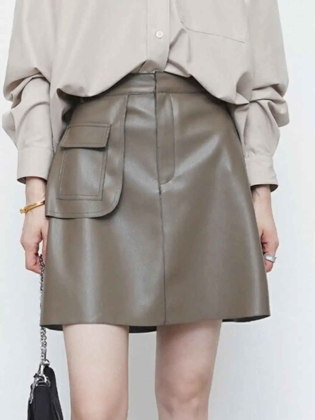 

Toppies women PU leather skirt with pockets high waist A-line elegant quality designer skirt