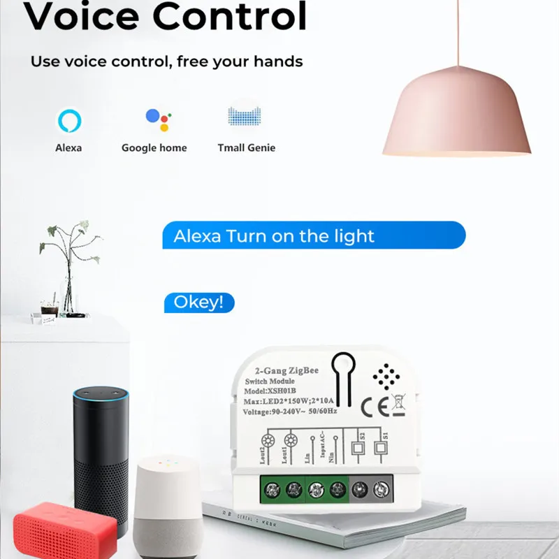 Умный выключатель света Mini Tuya ZigBee 1/2/3/4 клавиши управление через приложение Smart