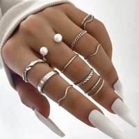 10 piece fashion jewelry rings set hot selling wave twist open pearl knuckle women finger ring for girl lady party wedding gifts