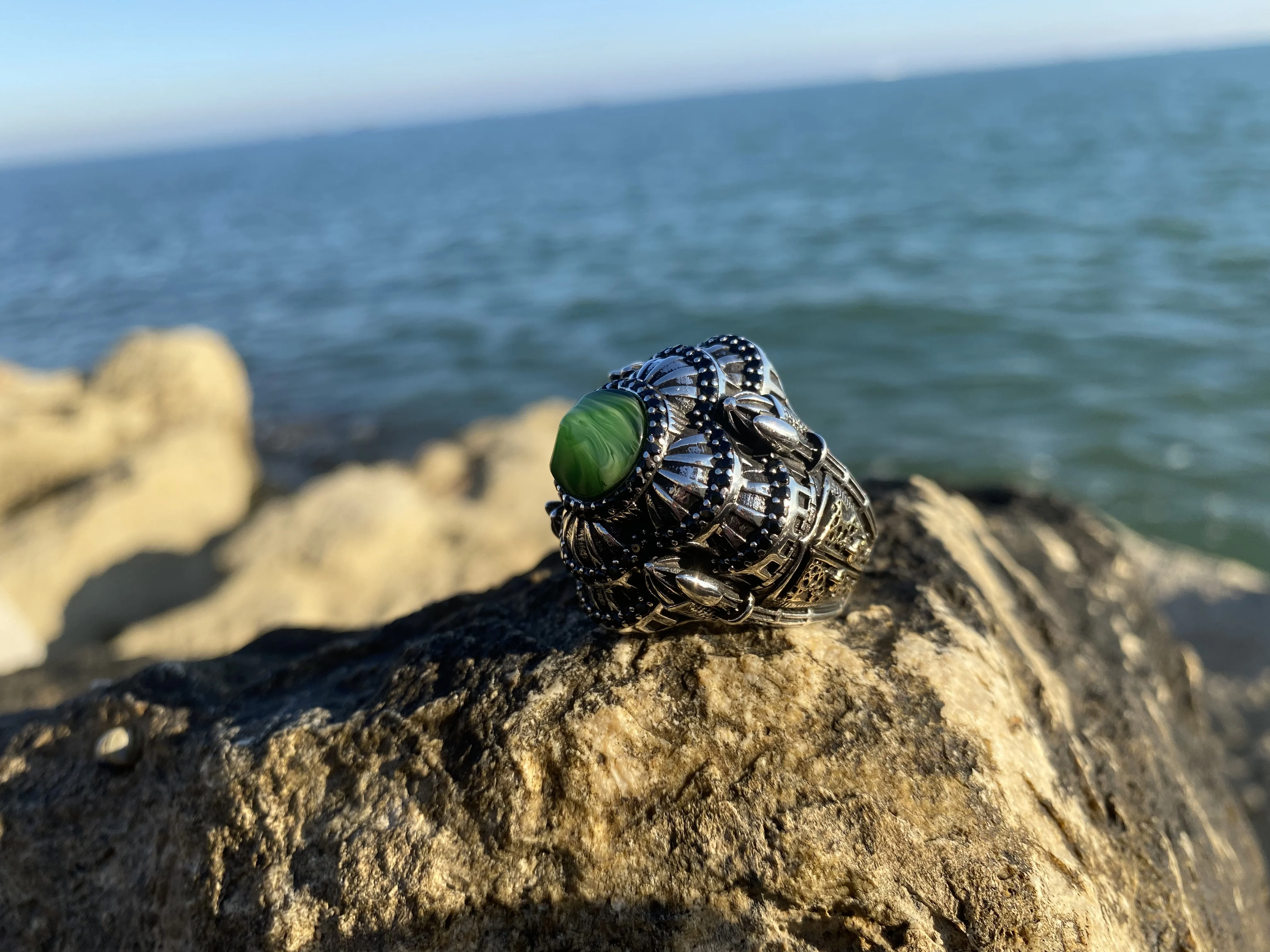 

Серия Султан-специальный дизайн с серебристым зеленым каталиновым камнем, модное турецкое Кольцо премиум-качества ручной работы, подарок,