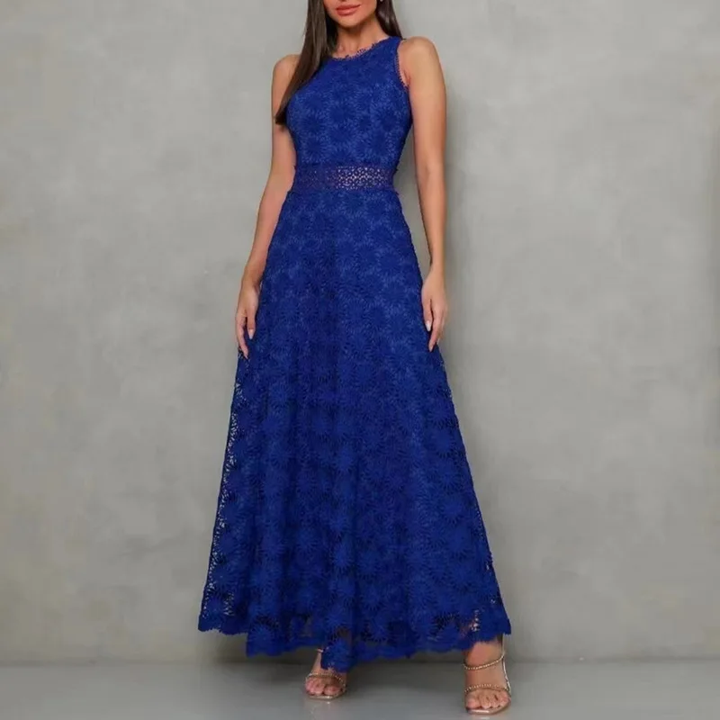 

Vintage Sunflower Embroidery Women Dress Fashion O-Neck Sleeveless Pleated Dresses F6912