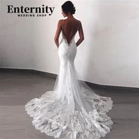 sexy open back mermaid wedding dresses spaghetti straps v neck bridal gowns lace appliques sleeveless 2022 vestidos de novia