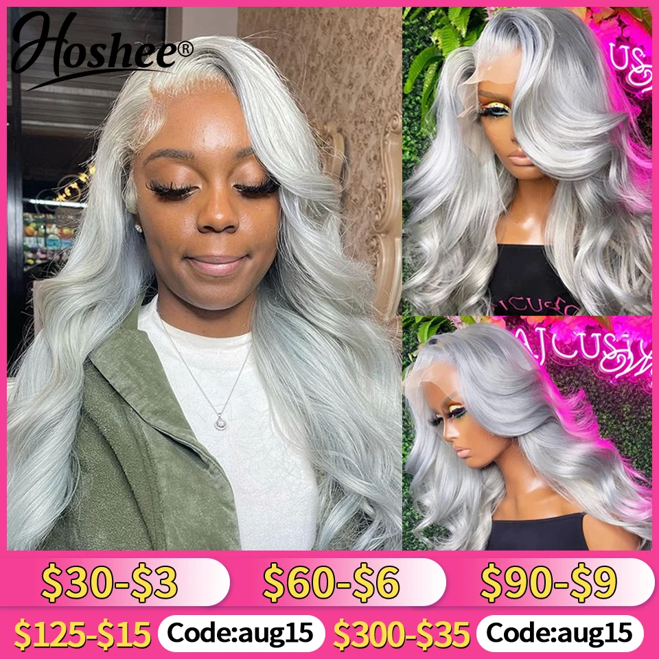 Серебристо-серый цветной парик из человеческих волос на сетке спереди для женщин