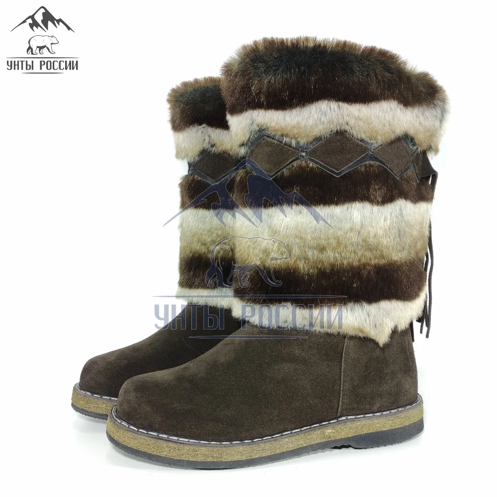 Унты женские натуральные шиншилла войлочная и литая подошва сапоги зимние