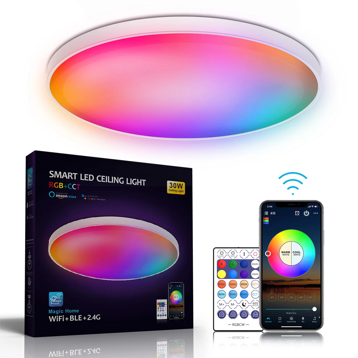 

Wifi умный светодиодный потолочный светильник RGB люстра 110 В 220 В 30 Вт с регулируемой яркостью Tuya APP дистанционное управление домашний декор дл...