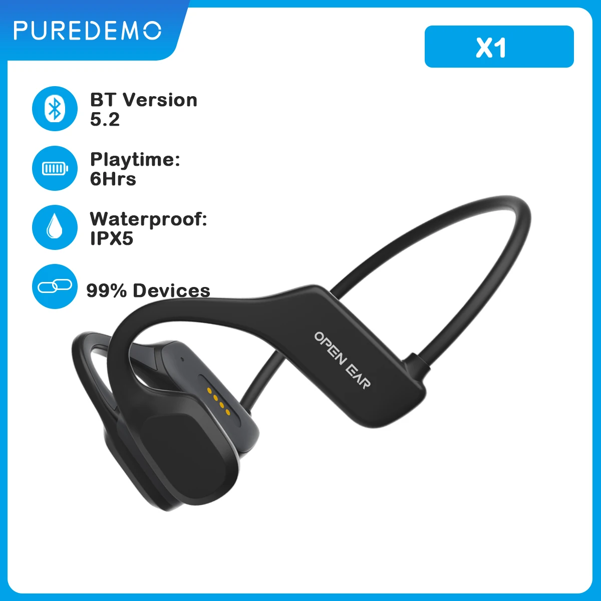

Real Bone Conduction Headphones Bluetooth 5.2 Wireless Earphones Waterproof Sports Headset with Mic for Workouts Running Driving