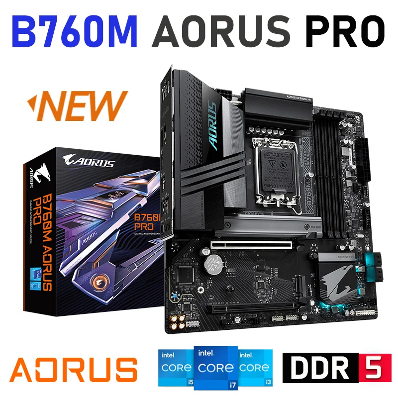 

Материнская плата LGA 1700 DDR5 GIGABYTE B760M AORUS PRO DDR5 7600MT/s Intel 13-го поколения i3 i5 i7 i9 LGA 1700 процессор M.2 128 ГБ Intel B760