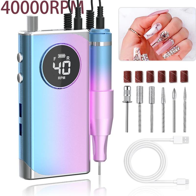 40000RPM Rechargeable Nail Drill Machine For Pedicure Electric Nail Sander Nail File Manicure Milling Cutter With LCD Display