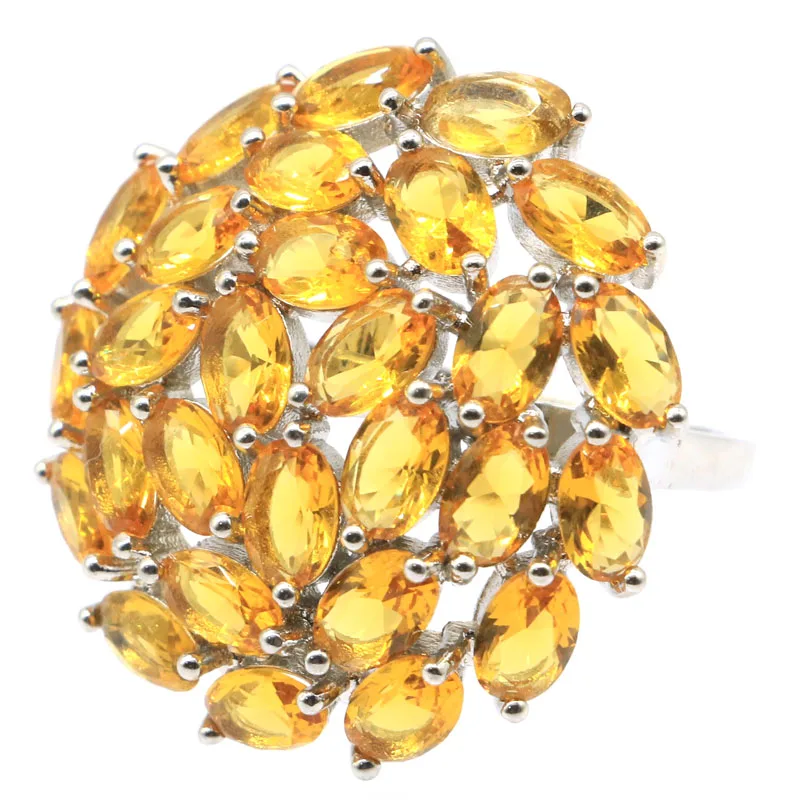 

30x30mm Highly Recommend Big Round 9.2g Golden Citrine Women Dating Eye Catching Silver Rings
