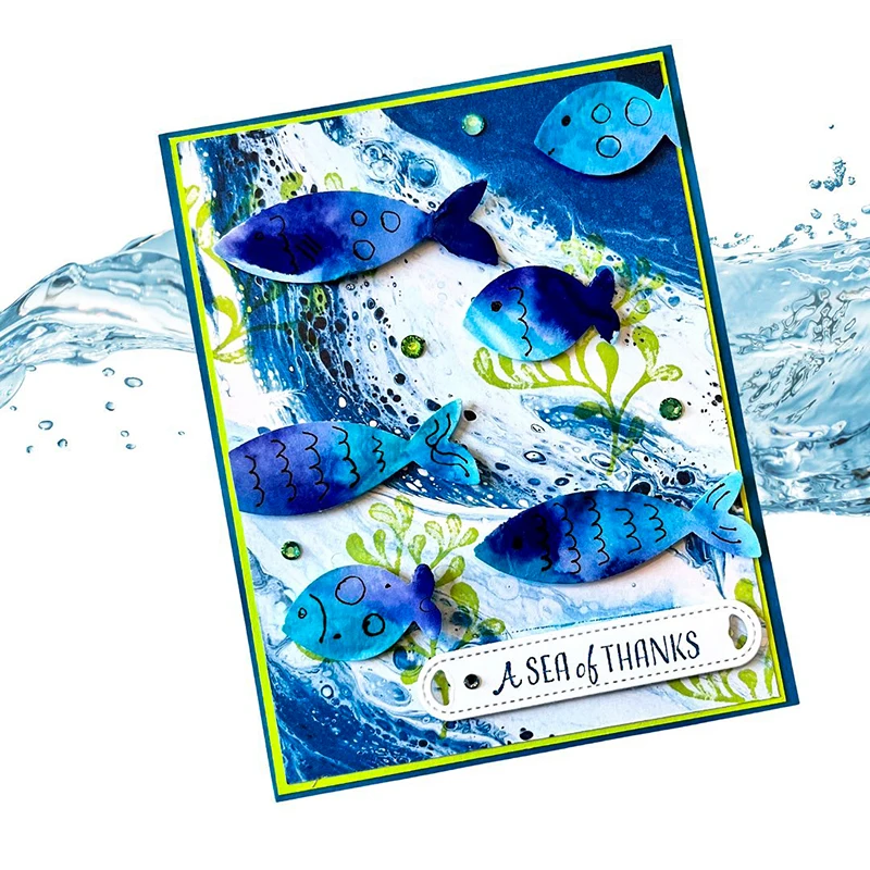 Штампы и штампы с надписью A Fish & Wish на английском/немецком языках прозрачные для