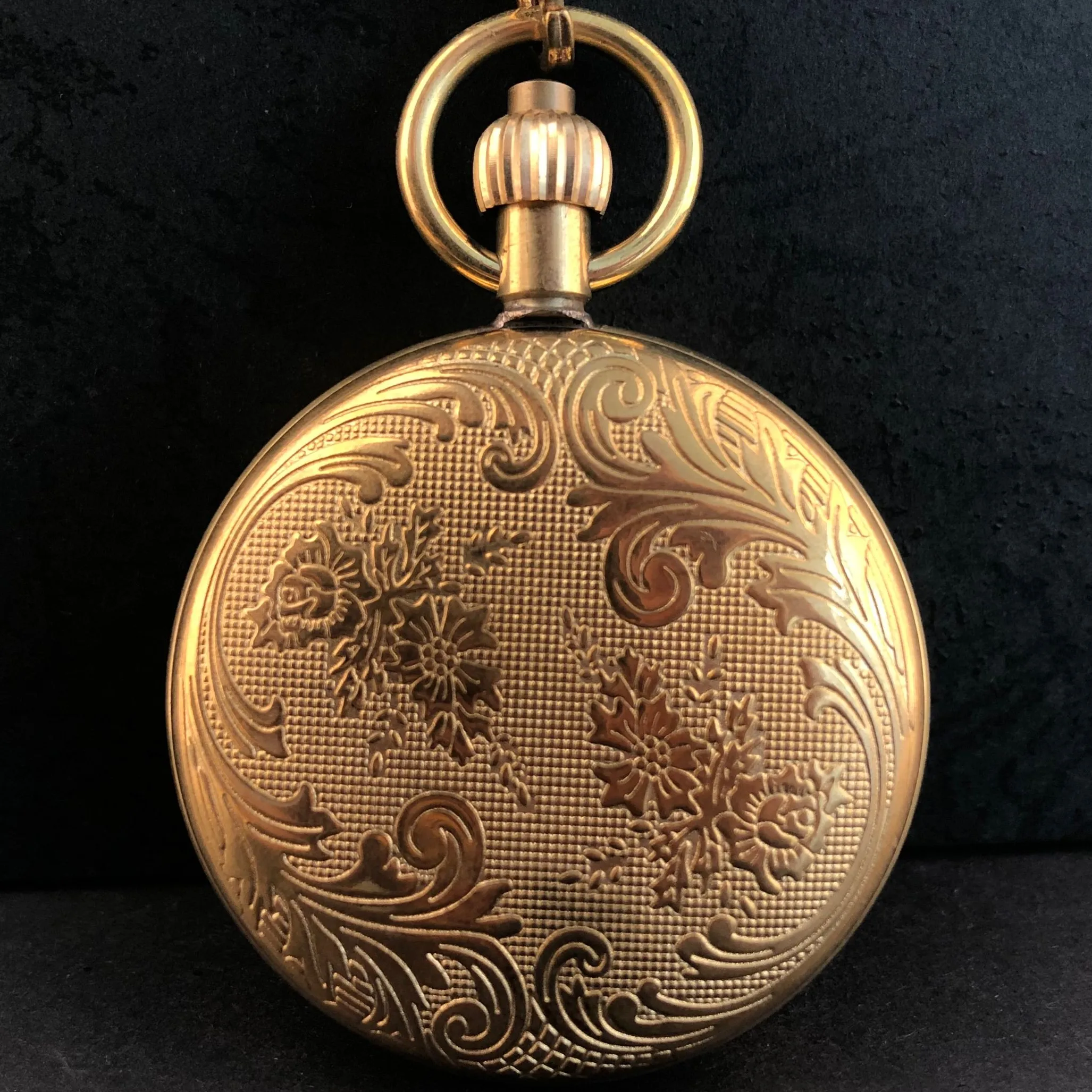 Vintage Copper London 1856's Antique Hands Mechanical Pocket & fob Watches Hand Winding Skeleton Mens Pocket Watch 30cm Chain