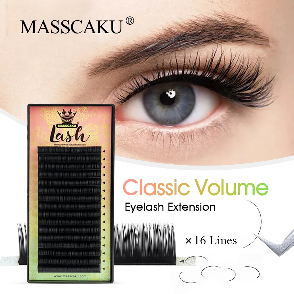 

MASSCAKU Soft Silk C D CC DD Curl Classic Eyelashes Extensions Custom Your Own Logo Natural Long Mink Lashes Supplies
