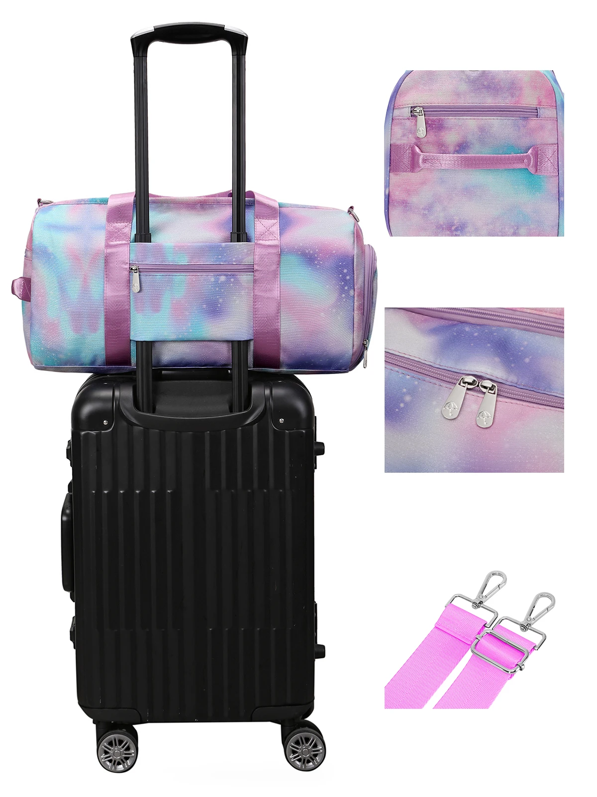 Girls Rainbow Dance Gym Bag Women Medium Cute Waterproof Travel Camping Bag Purple Galaxy Printed Overnight Weekender Duffel Bag