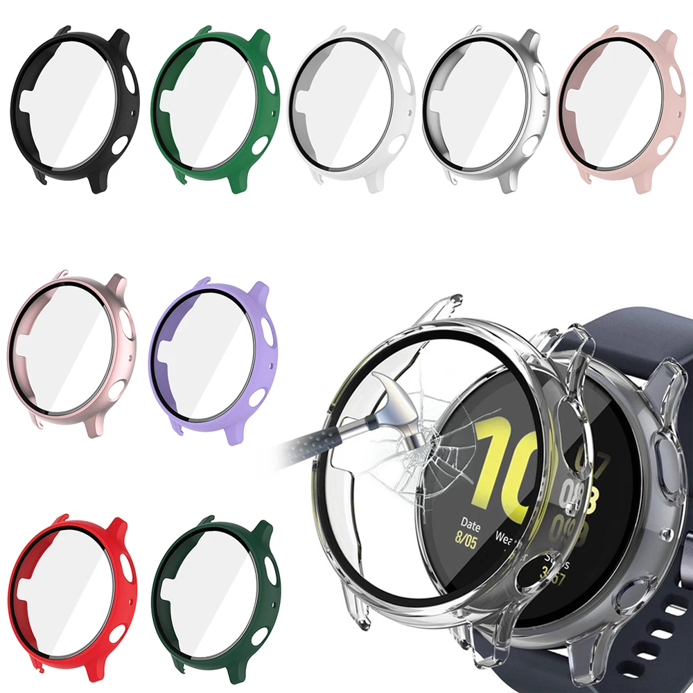 

Glass+Case for Samsung Galaxy watch 4 watch active 2 44mm 40mm Accessories PC all-around Anti-fall bumper cover+Screen protector