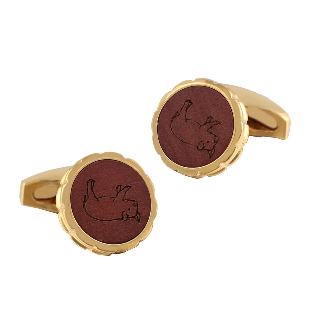 

Round log carved zodiac pig Silver Plated Cufflinks