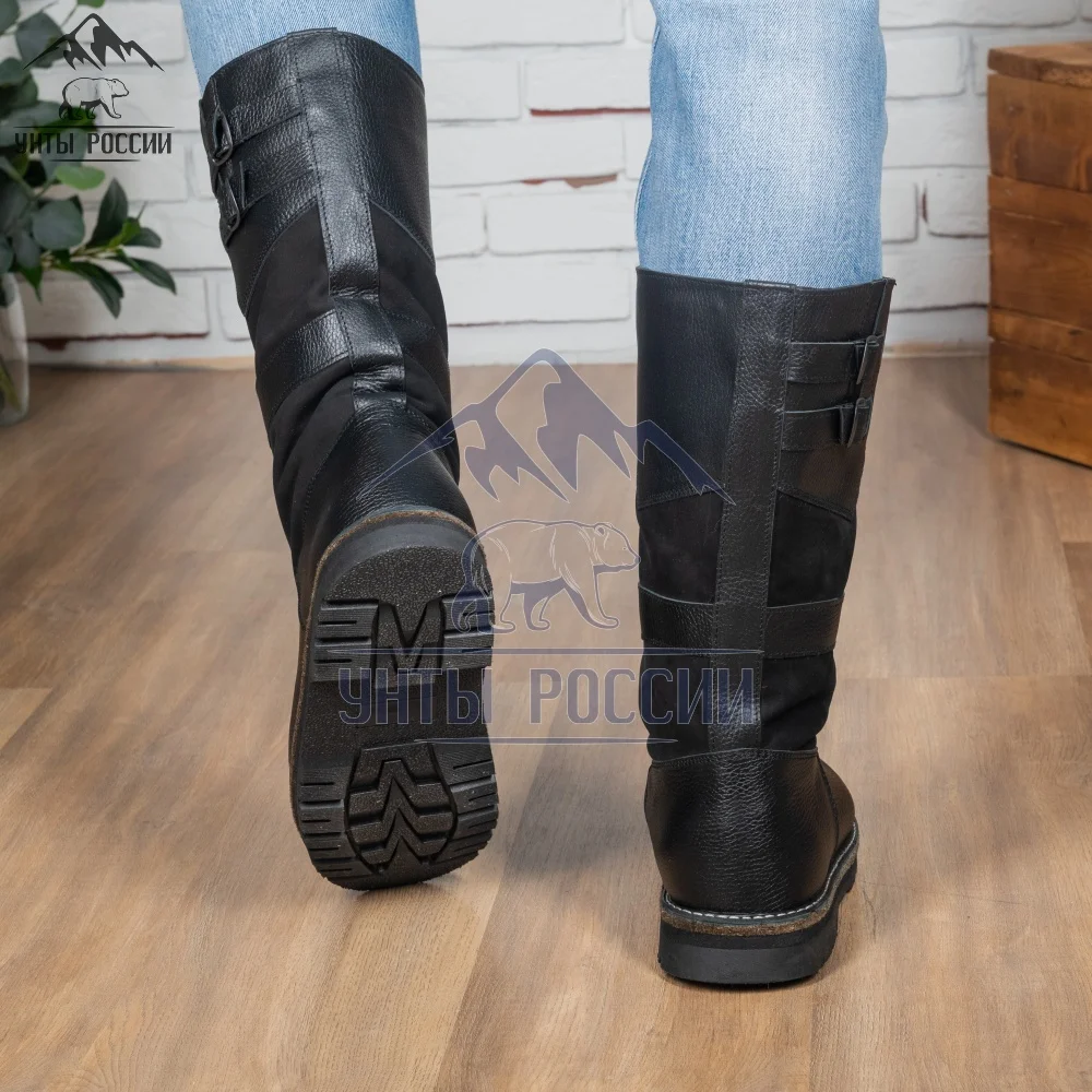 Монголки мужские натуральные высокие коричневые войлочнорезиновая подошва