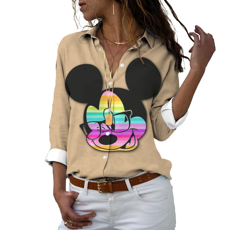 

Long Sleeve Casual Top Women Disney Mini Mickey Fashion Print Shirt Autumn Top Elegant Fashion Loose Top