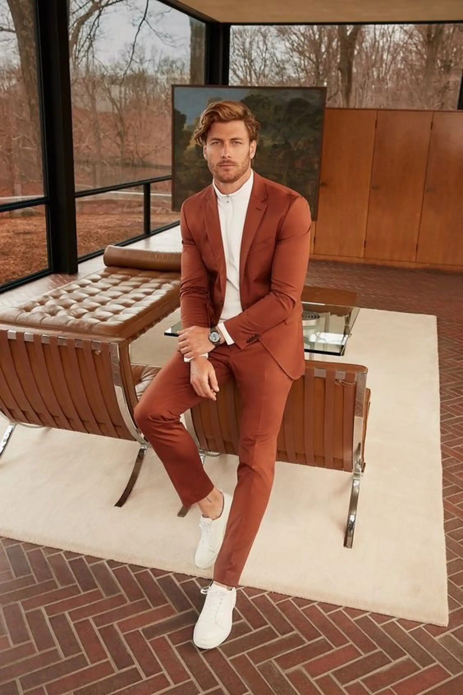 

2 Pieces New Brown Men's Suit 2022 Peak Lapel Slim Fit Casual Tuxedos Groom Tailor Made Terno Masculino (Blazer+Pants+Vest)